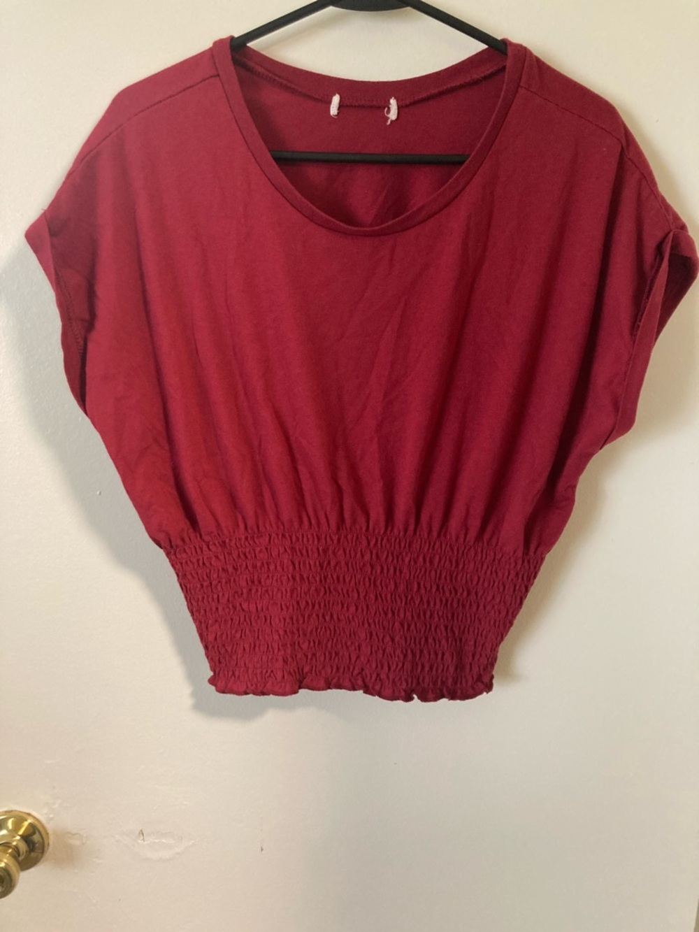 Women's Smocked Waist Crop Top - Burgundy